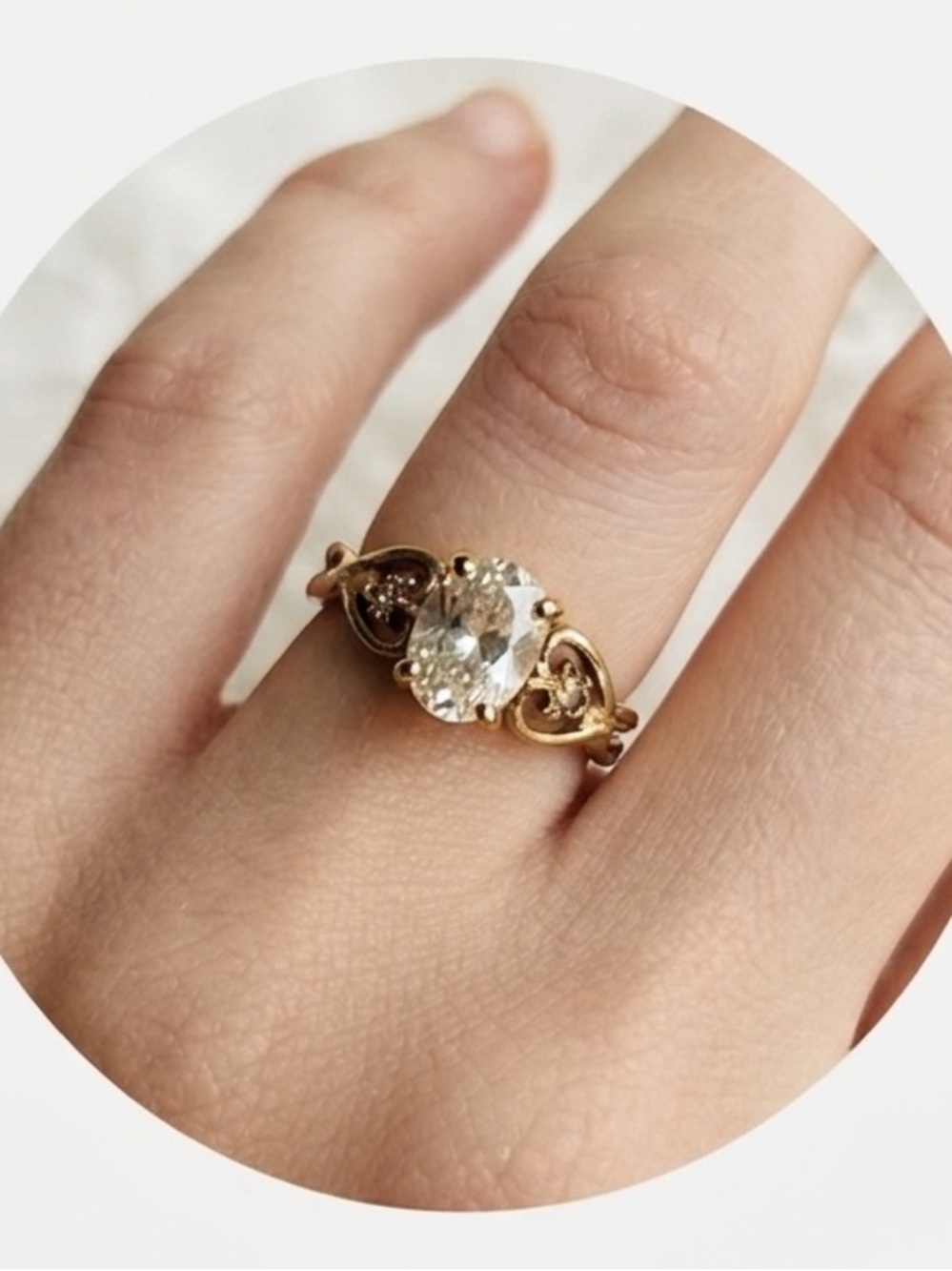 Vintage LIND 14K HGE Gold Genuine White Topaz Solitaire Ring Size 6.75